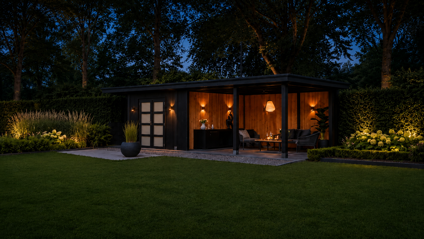 Hillhout Excellent buitenverblijf in de avond met verlichting
