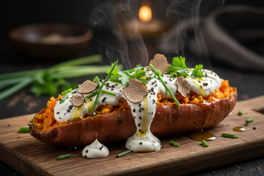 Gepofte Zoete Aardappel met Truffelmayonaise